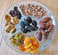 Important symbols of Tu B'Shevat include different types of dried fruit arranged on a platter, flowering almond trees and the "seven species". These are:
Barley.
Dates.
Figs.
Grapes.
Olives.
Pomegranates.
Wheat.